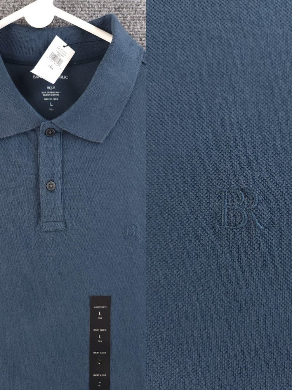 NWT Banana Republic Large Tall LT Blue Short Sleeve Pique Knit Polo Shirt Men
